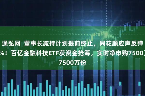 通弘网  董事长减持计划提前终止，同花顺应声反弹逾2%！百亿金融科技ETF获资金抢筹，实时净申购7500万份